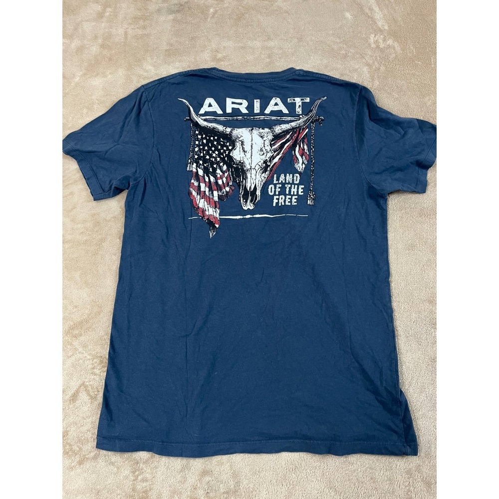 Ariat Land Of The Free Tee Men SIze Large Navy Blue Graphic Cotton Short Sleeve